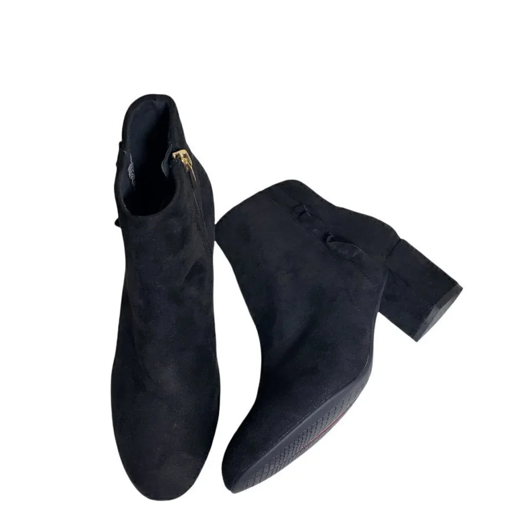 Rockport Womens Black Faux Suede Side Zip Ruffle Bootie Ankle Boots Size 8.5